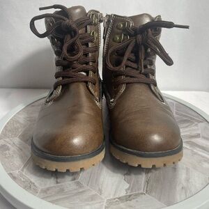 Steve Madden Brown Lace-Up Boys Hiking Boots, Size 2, Faux Leather